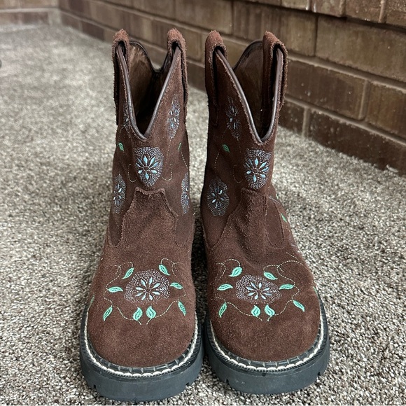 Roper Boho Western Cowboy Boots Women’s 8 Chunk Floral Embroidered Brown Suede - Picture 2 of 5